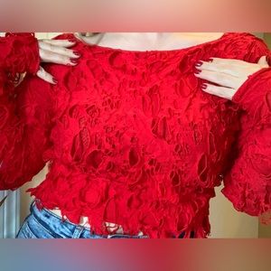 Punk Look Red Shredded Sweater Crop